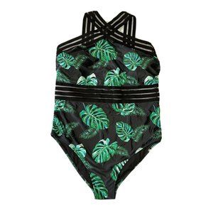 Yonique Monokini Plus Size Black And Green Swimsuit Size 18W